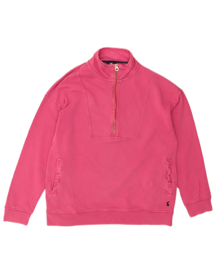 JOULES Womens Zip Neck Sweatshirt Jumper UK 12 Medium Pink Cotton