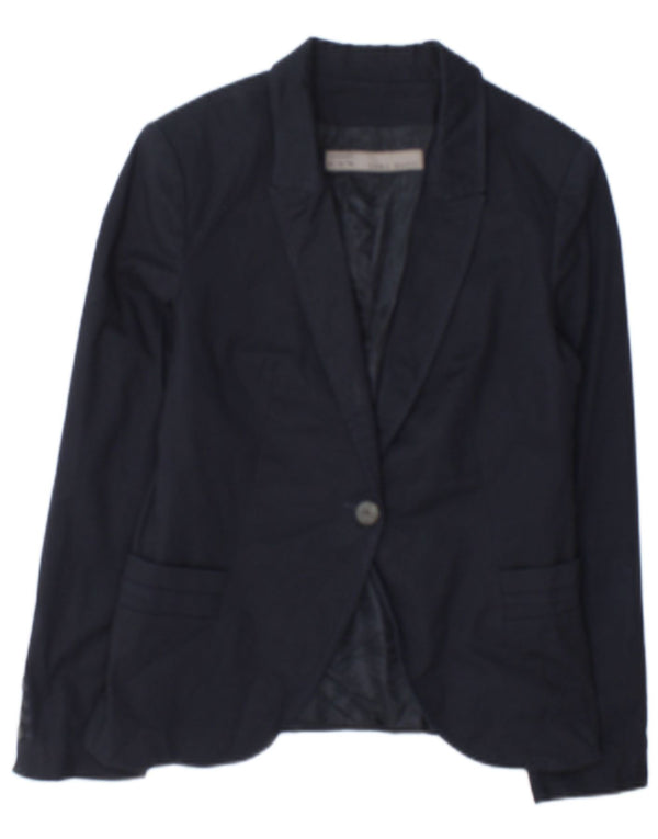 Zara Womens 1 Button Blazer Jacket UK 12 Medium Navy Blue