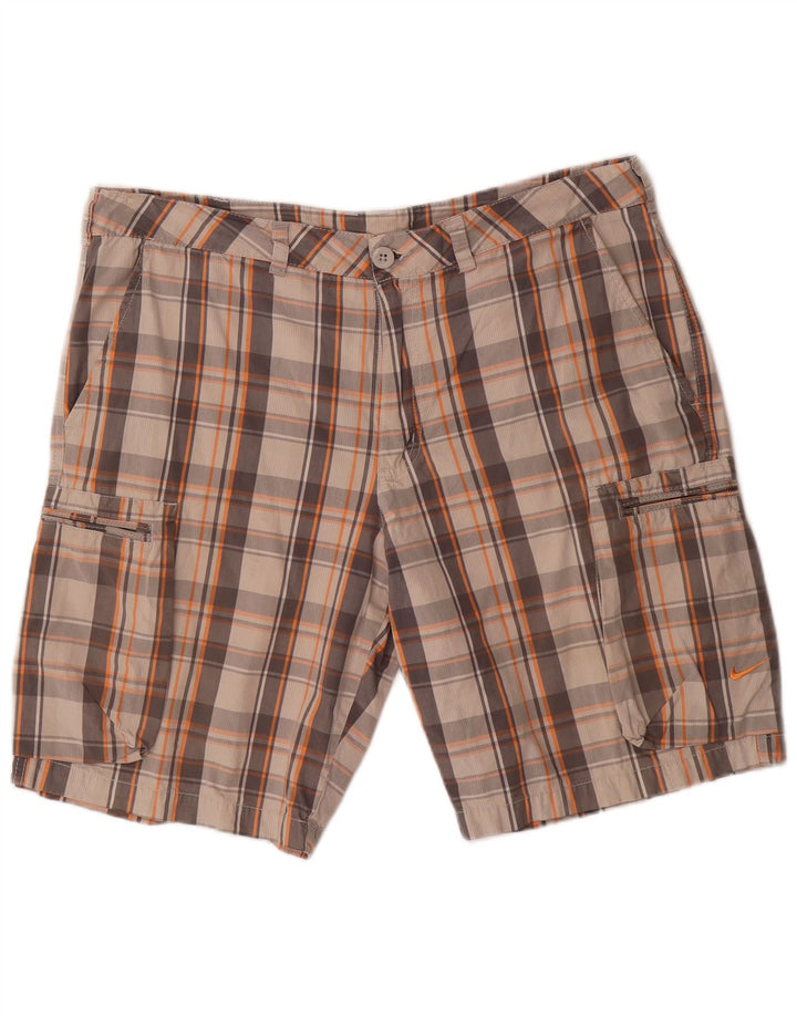 Męskie spodenki cargo NIKE W36, duże, szare, bawełniane w kratę