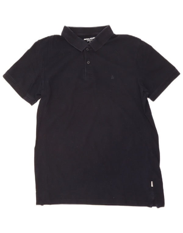JACK & JONES Mens Polo Shirt Medium Navy Blue Cotton