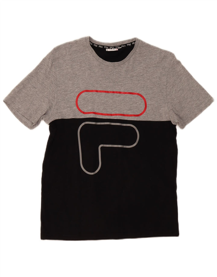 Męski T-shirt z grafiką FILA, mały, szary, bawełniany blok kolorów