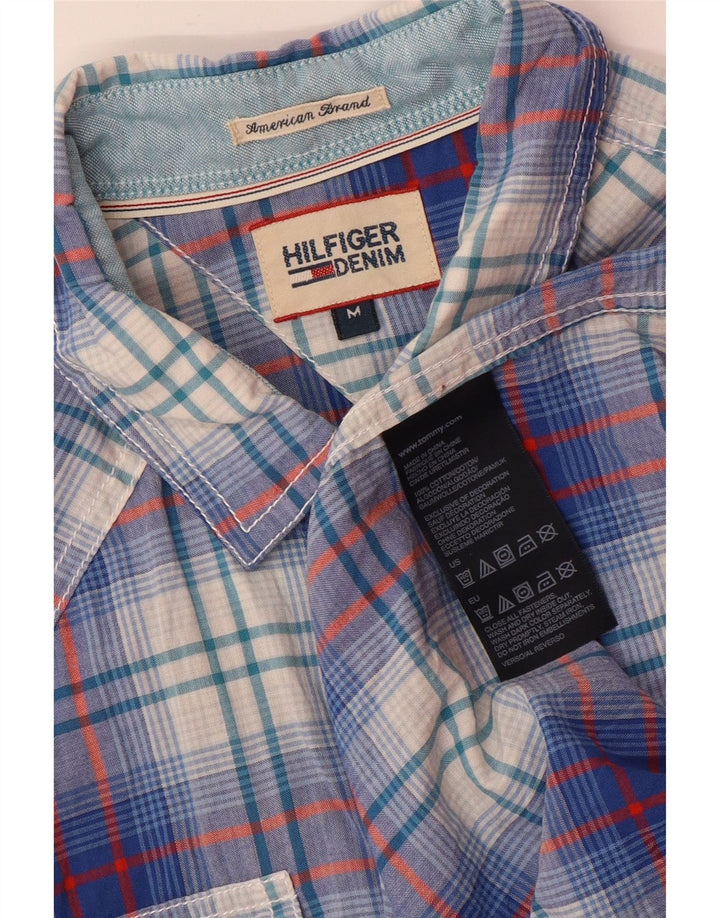Męska koszula z krótkim rękawem Tommy Hilfiger z grafiką, bawełniana w średnią niebieską kratkę