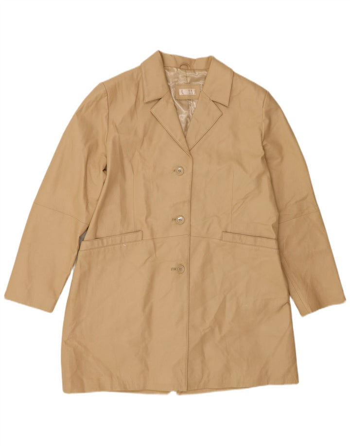 VINTAGE damski płaszcz skórzany UK 20 2XL beżowa skóra