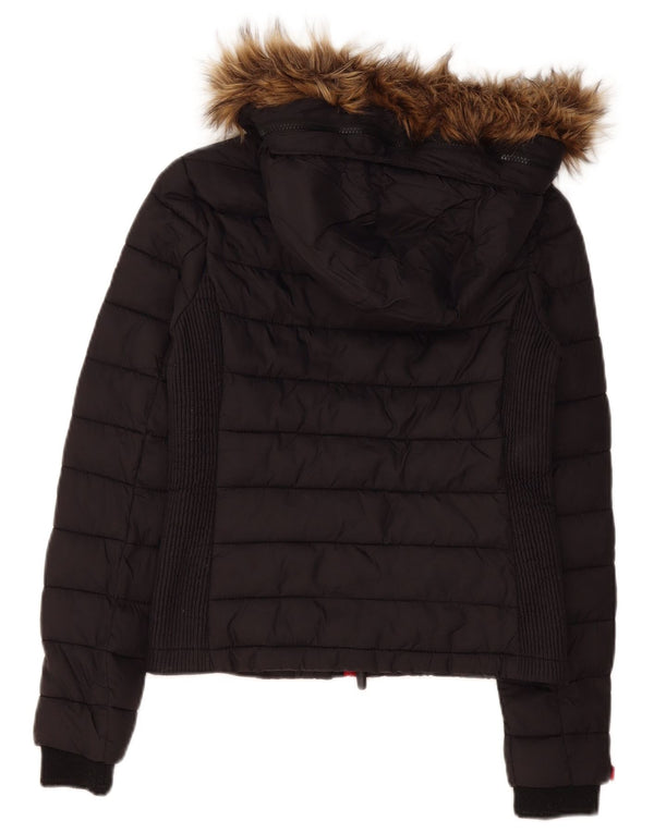 Damska wyściełana kurtka z kapturem Superdry UK 10, mała, czarna, poliester