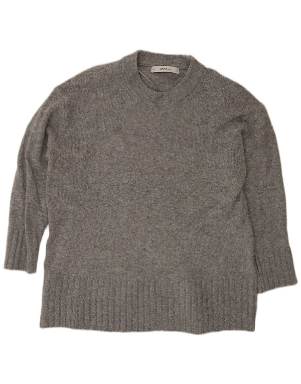 Damski sweter oversize z wycięciem pod szyją Zara UK 14 Średni szary akryl