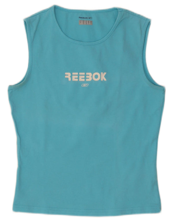 Reebok Womens Crop Graphic Vest Top UK 16 Large Blue Cotton