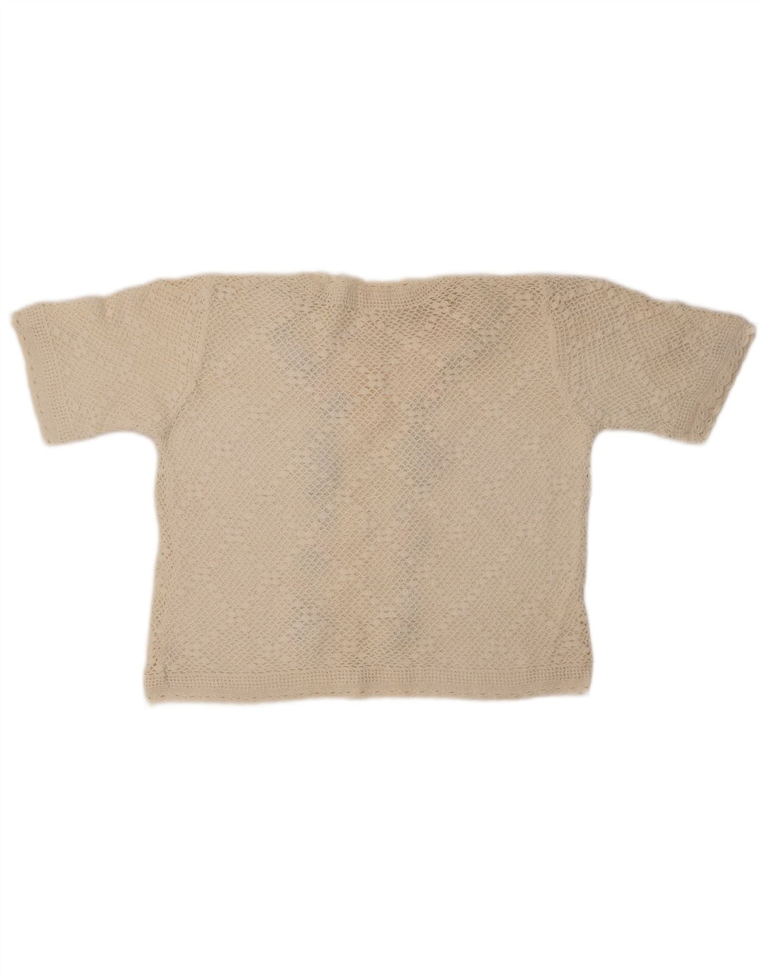 Damski sweter rozpinany z krótkim rękawem VINTAGE UK 14 Średni złamany biały kwiatowy