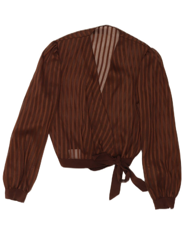 Vintage damska bluzka typu Crop Wrap UK 14 w średnie brązowe paski