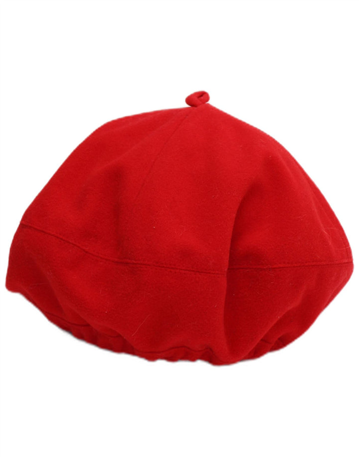Vintage dziewczęcy beret z polaru 6-7 lat czerwony poliester