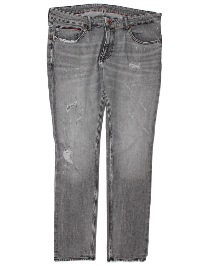 Męskie dżinsy Tommy Hilfiger w trudnej sytuacji W38 L34 Szara bawełna