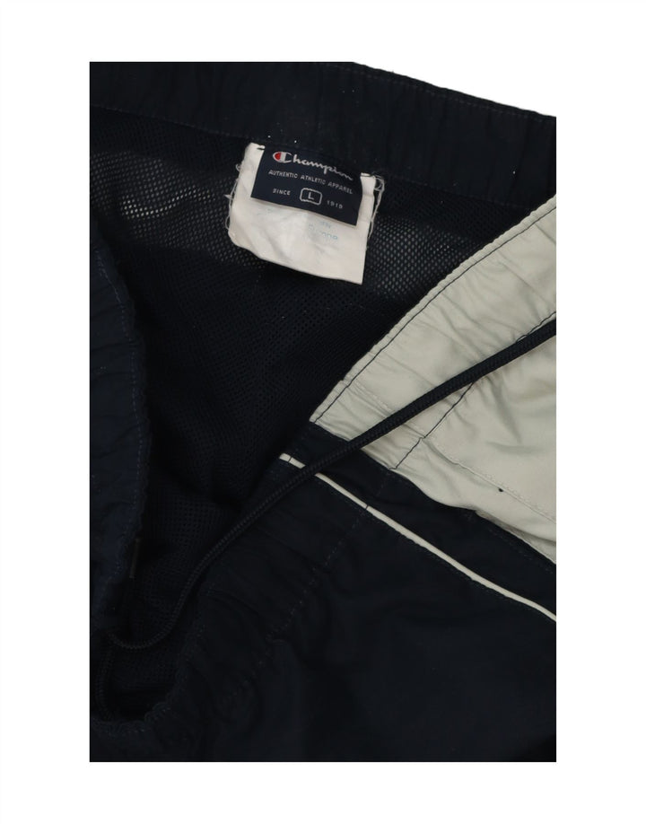 CHAMPION Mens Tracksuit Trousers Large Navy Blue Colourblock Polyester