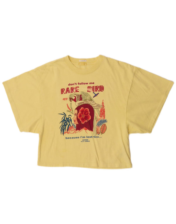 Damska koszulka z krótkim rękawem Mother z grafiką Top UK 10, mała, żółta bawełna