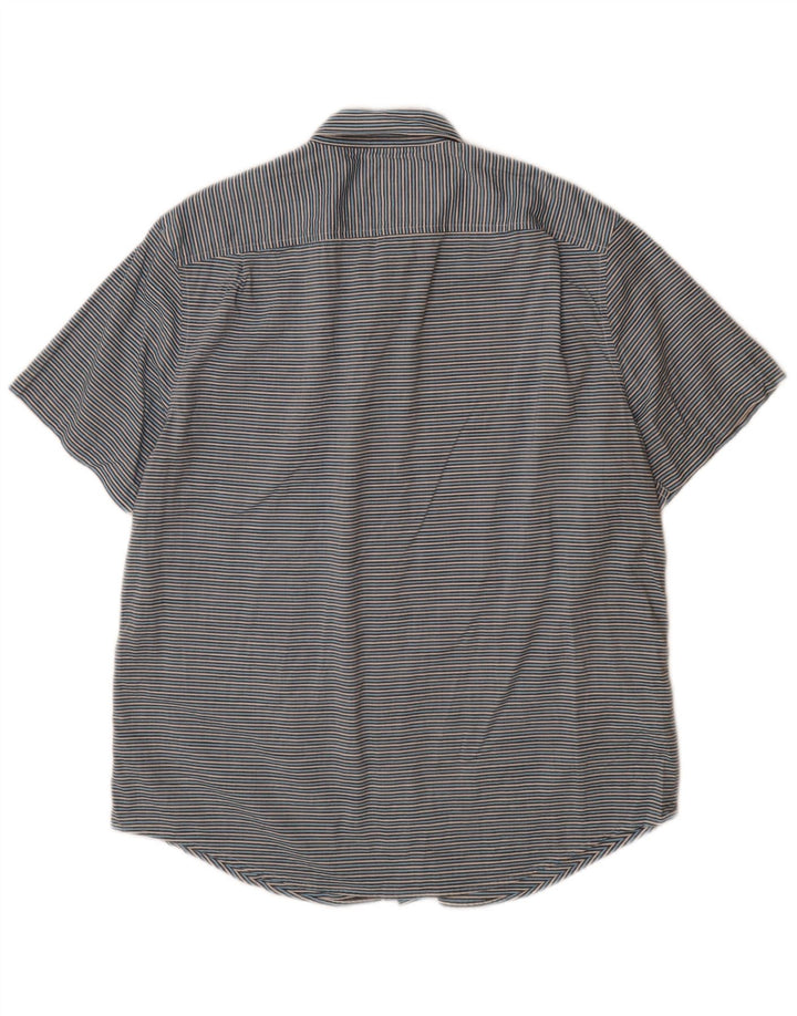 PENGUIN Męska koszula z krótkim rękawem, duża, niebieska, bawełniana w prążki