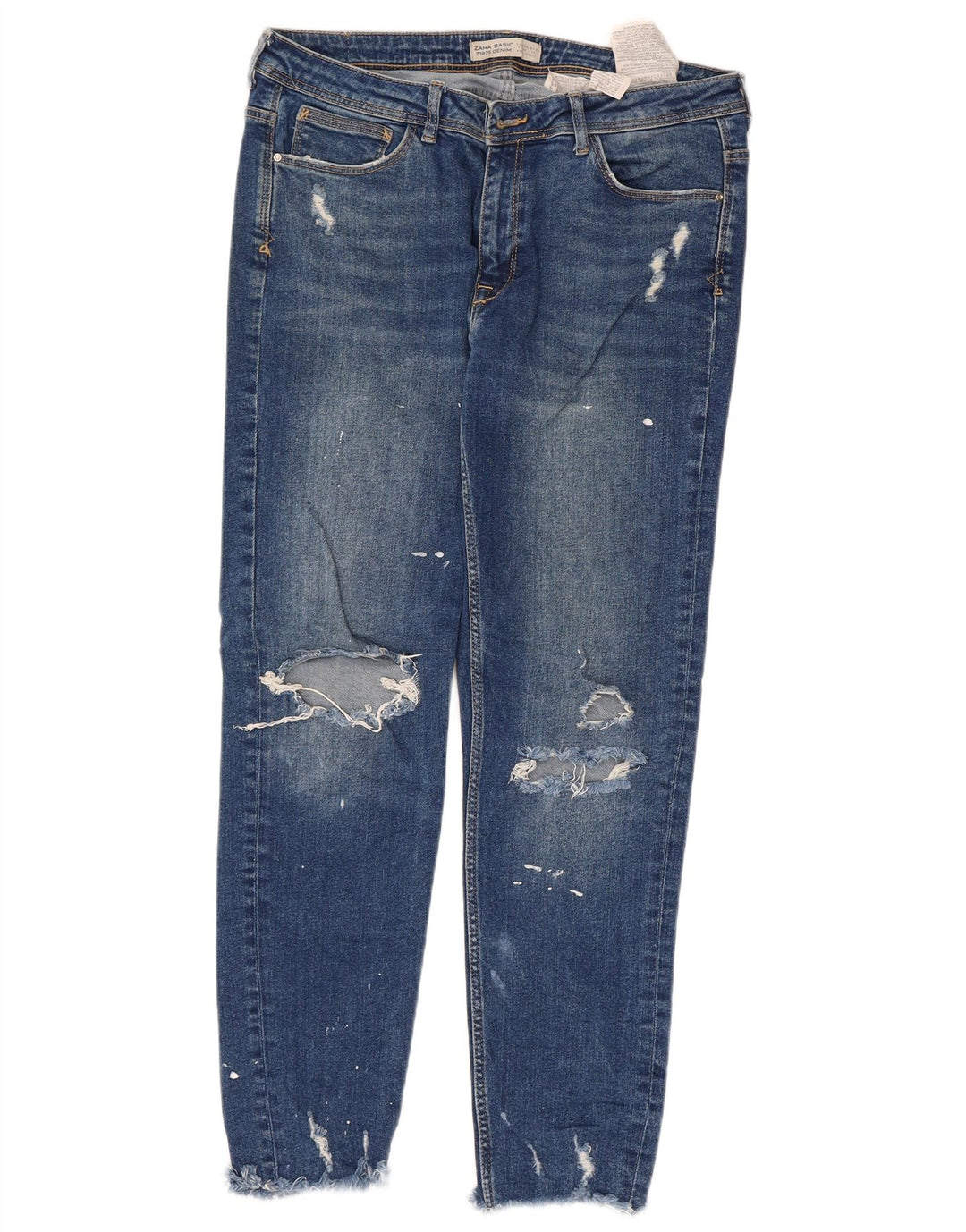 Damskie jeansy Zara w trudnej sytuacji, EU 42, duże, W32 L27, niebieska bawełna