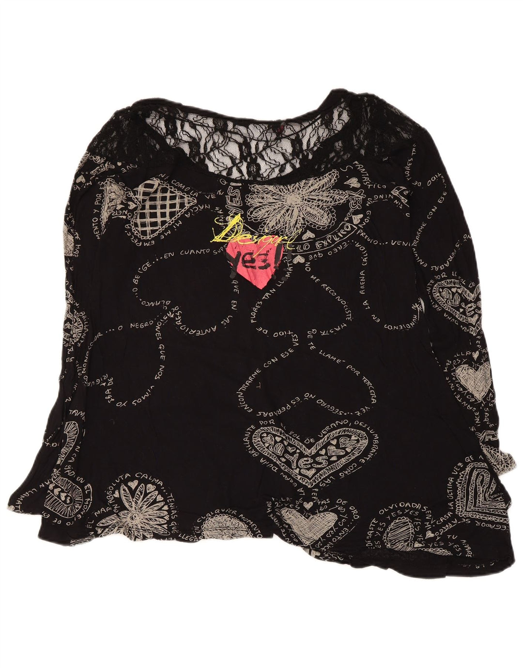 Damska bluzka z grafiką Desigual Top UK 12 Medium Black Geometric Heart