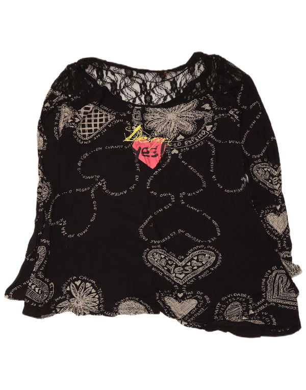 Damska bluzka z grafiką Desigual Top UK 12 Medium Black Geometric Heart