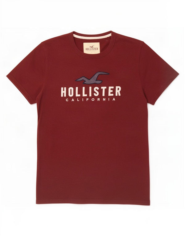 Hollister Mens Graphic T-Shirt Top Medium Maroon Flecked Cotton