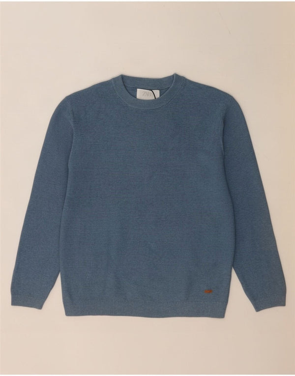 Zara Chłopięcy sweter z okrągłym dekoltem 11-12 lat, niebieska bawełna