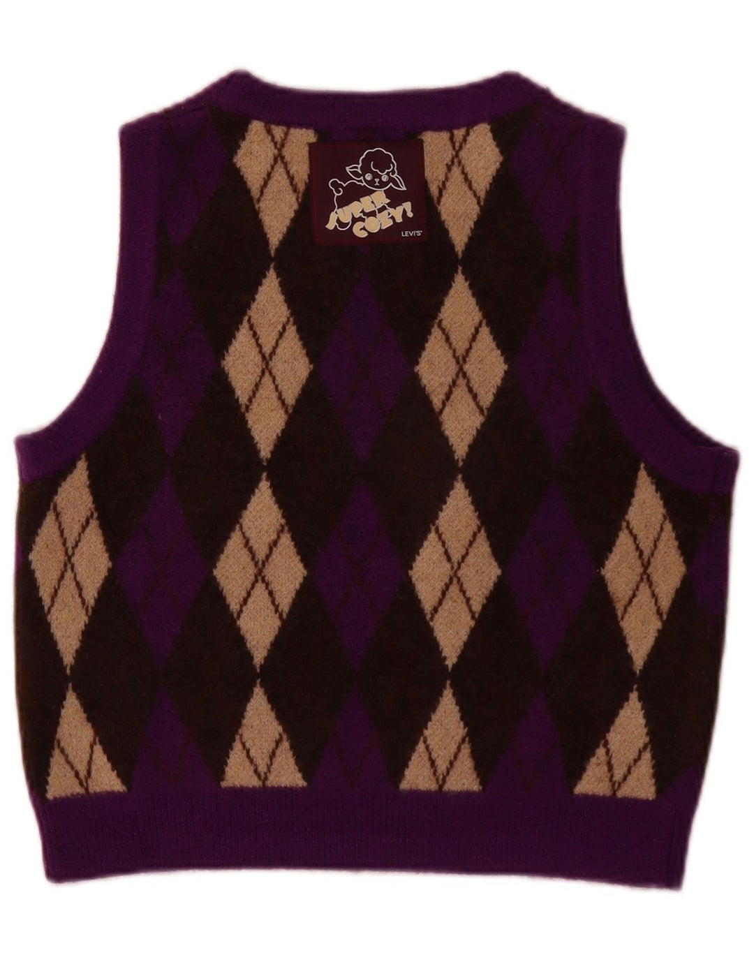 Damski podkoszulek LEVI'S Crop Vest UK 10 Mały fioletowy Argyle/Diamentowy akryl