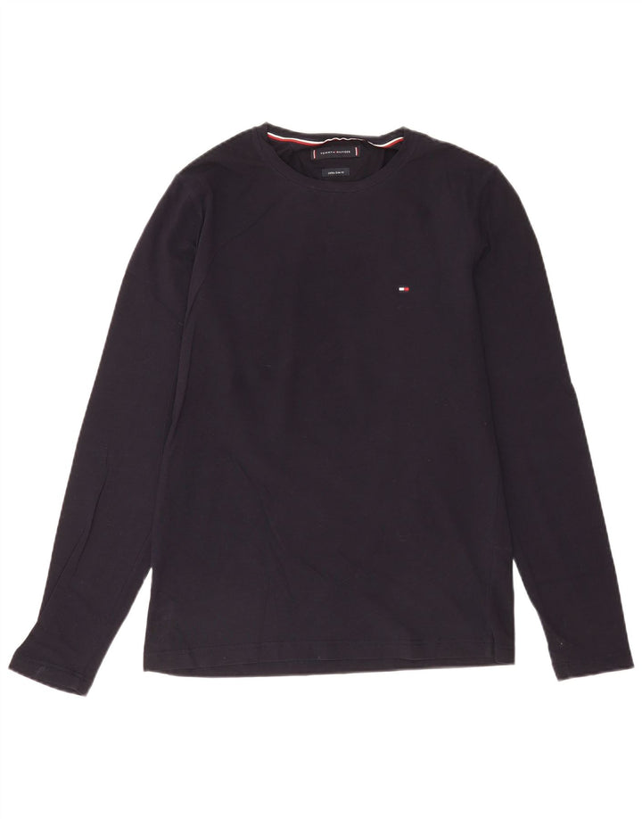 Tommy Hilfiger Męski, wyjątkowo wąski top z długim rękawem, średnio granatowy, bawełniany