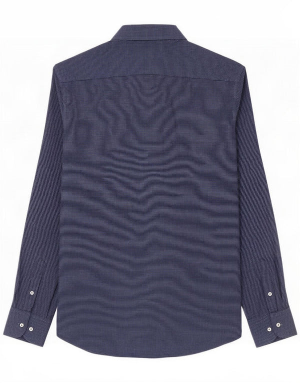 Męska koszula flanelowa Massimo Dutti o regularnym kroju, mała, niebieska pepitka, bawełniana