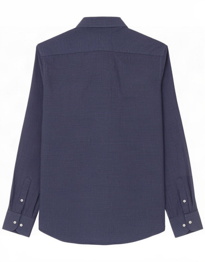 Męska koszula flanelowa Massimo Dutti o regularnym kroju, mała, niebieska pepitka, bawełniana
