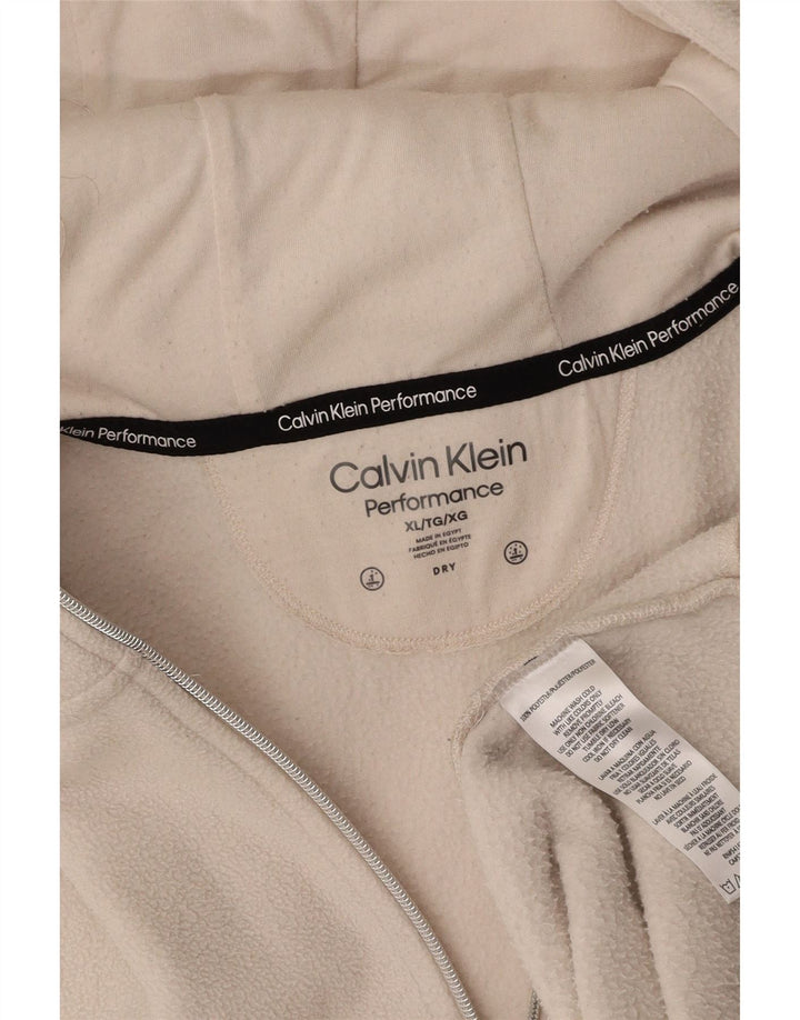 Damska kurtka polarowa z kapturem i grafiką CALVIN KLEIN UK 18 XL w kolorze złamanej bieli