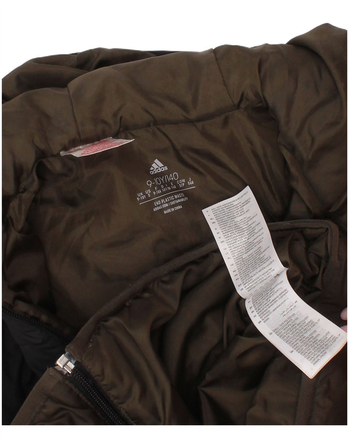 Chłopięca wyściełana kurtka z kapturem Adidas 9-10 lat Khaki, poliester z blokami kolorów