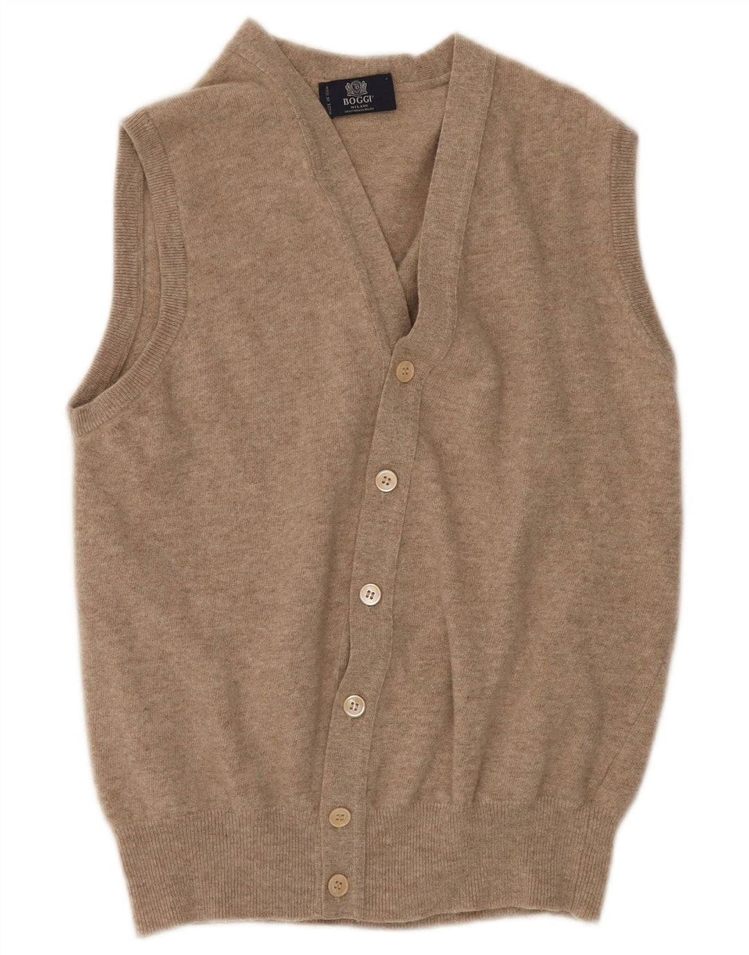 BOGGI MILANO Damski sweter rozpinany bez rękawów UK 14 Średni beż wełniany