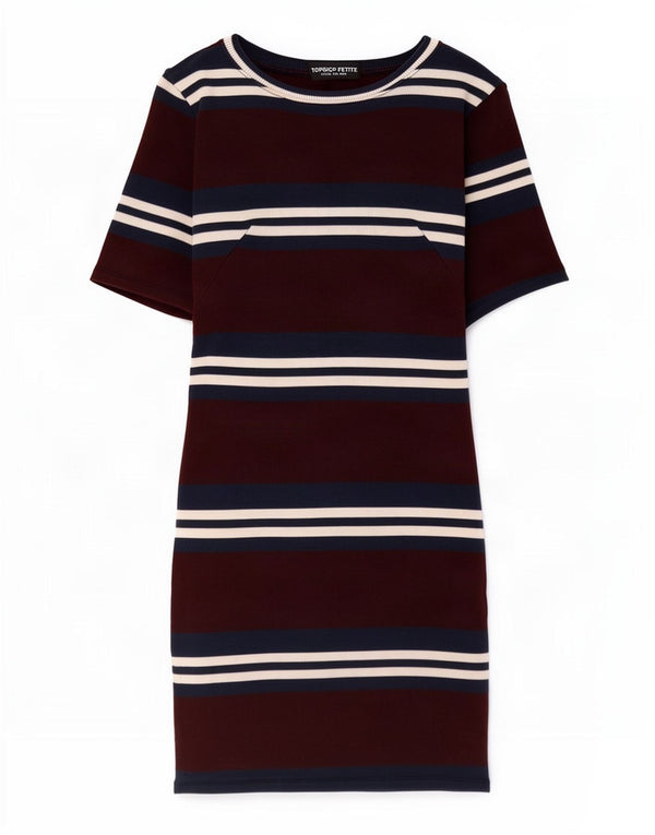 Damska sukienka T-shirt Topshop Petite UK 8 w małe bordowe paski