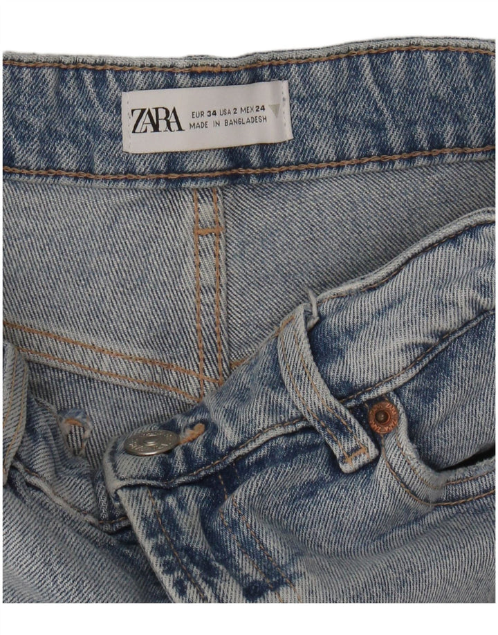 ZARA Womens Distressed Denim Shorts EU 34 2XS W24  Blue