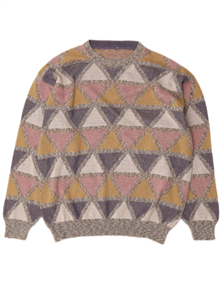 Vintage męski sweter z wycięciem pod szyją, duży, wielokolorowy Argyle/diament