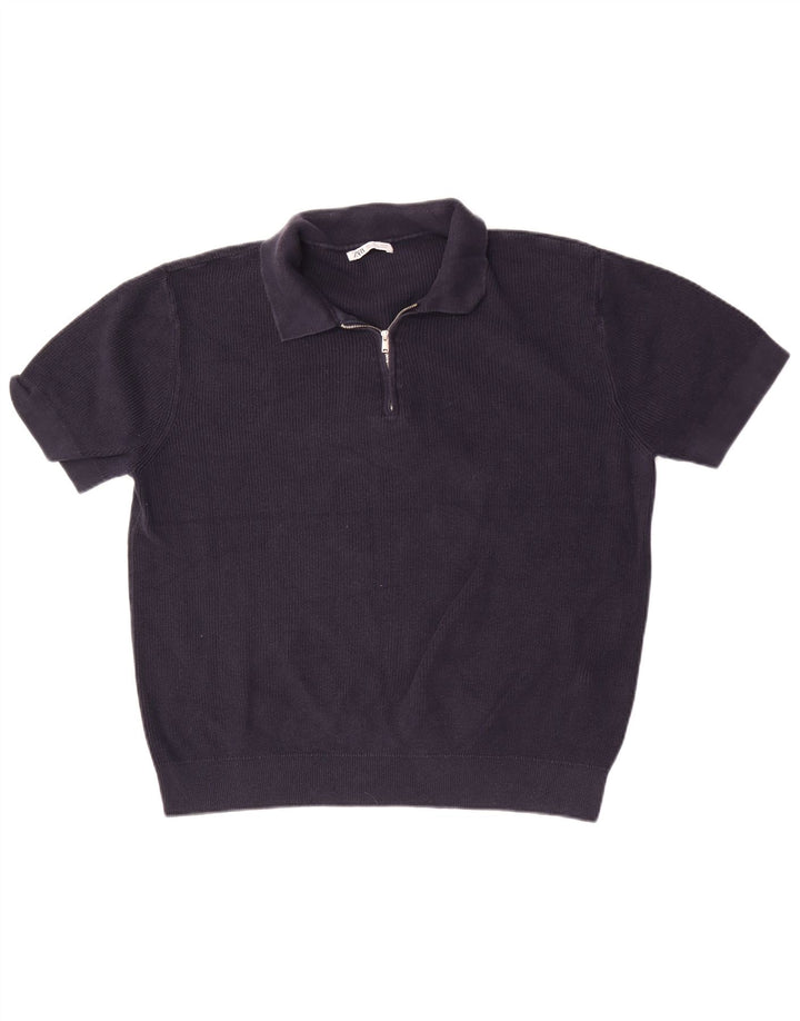 Męska koszulka polo Zara, duża, granatowa, bawełniana
