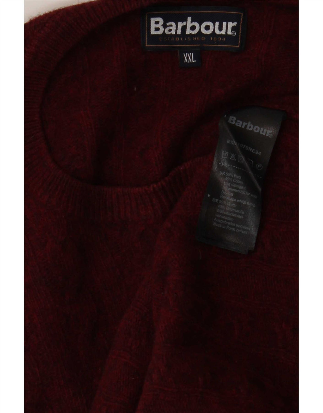 Męski sweter z okrągłym dekoltem Barbour 2XL, bordowa wełna