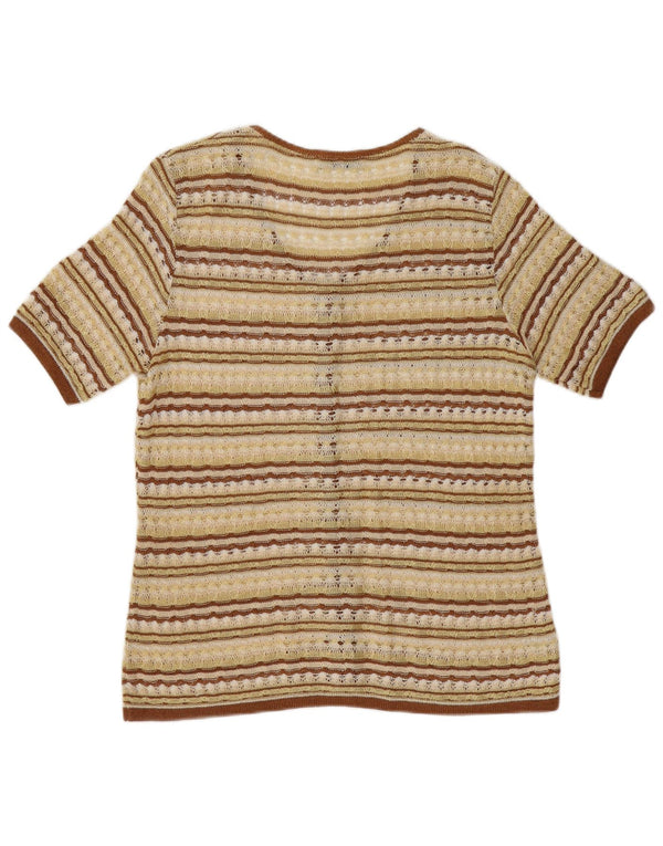 Sweter damski z krótkim rękawem w stylu vintage, UK 12, średnie żółte paski