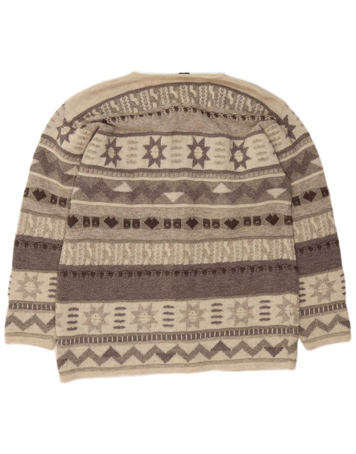 Sweter damski w stylu vintage, rozpinany, UK 16, duży, beżowy, Fair Isle