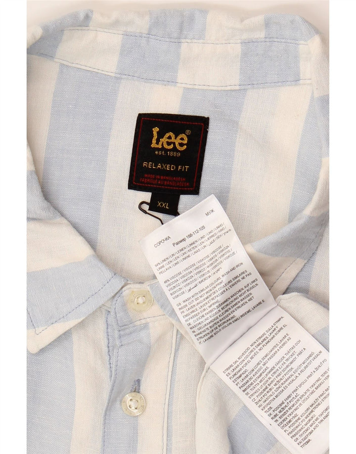 LEE Męska koszula pulowerowa z krótkim rękawem, o swobodnym kroju, 2XL, lniana w niebieskie paski