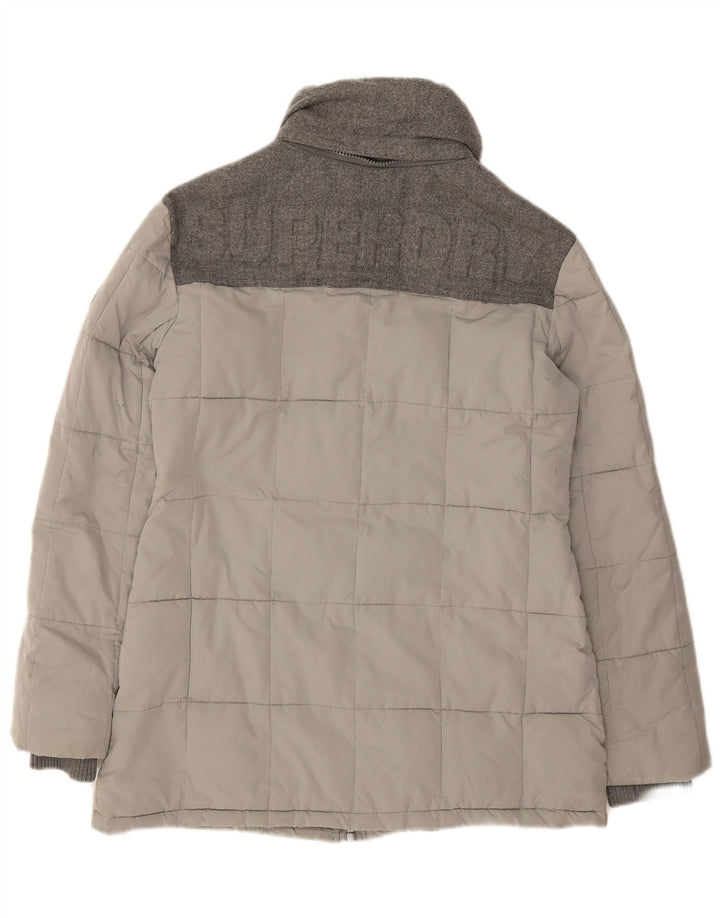 SUPERDRY Womens Padded Jacket UK 14 Large Grey Wool