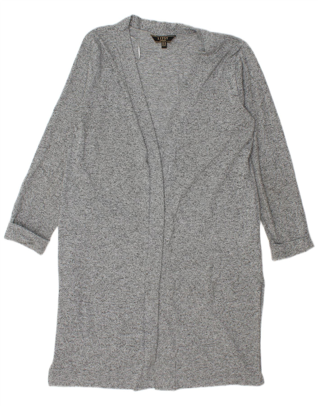 Damski sweter rozpinany Lipsy Longline UK 16, duży, szary, nakrapiany poliester