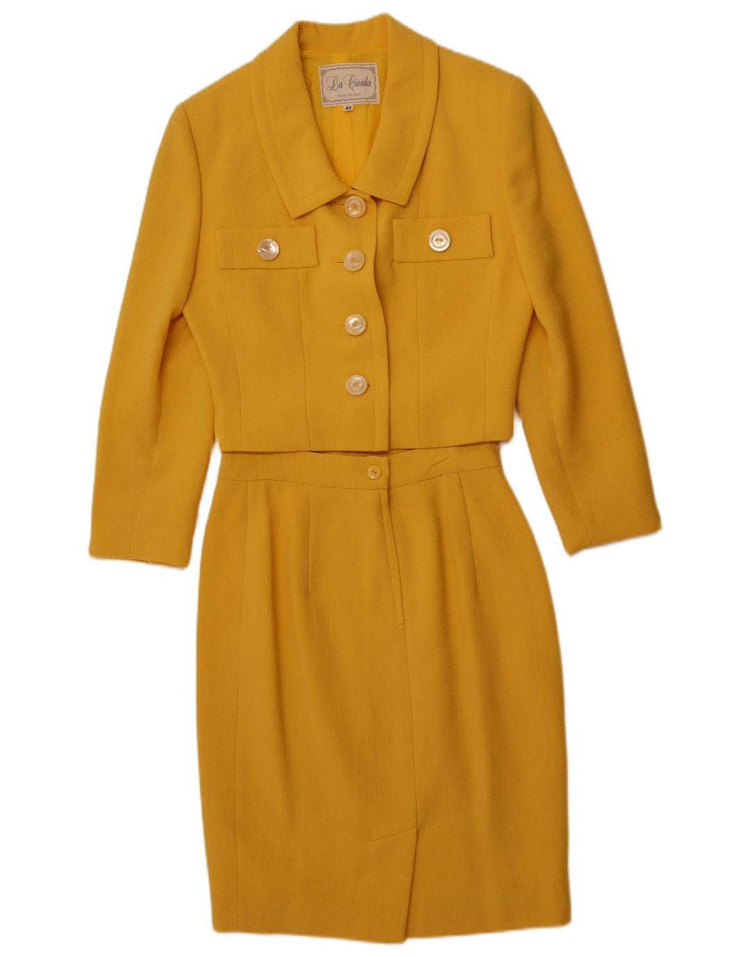 VINTAGE Damski komplet spódnic zapinanych na 4 guziki IT 44 Medium W26 Żółta wełna