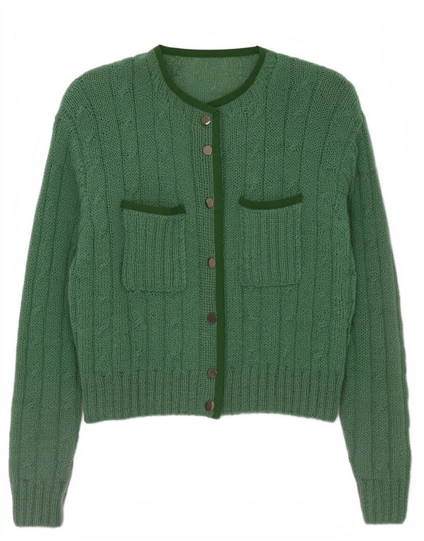 Vintage Womens Crop Cardigan Sweater UK 16 Large Green