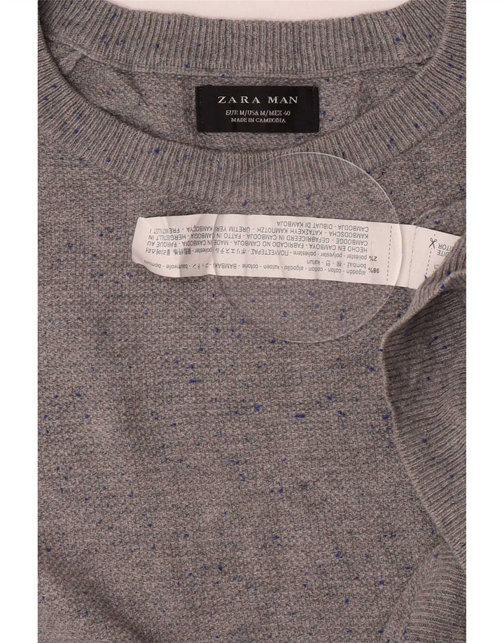 Męski sweter z dekoltem w łódkę Zara Średni szary, bawełniany w cętki