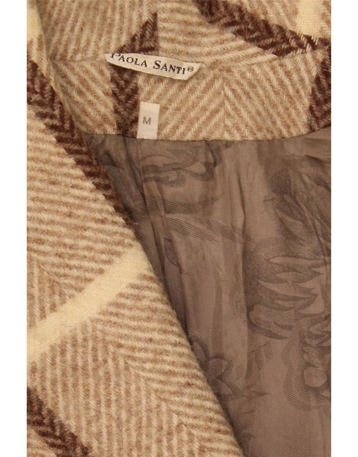 Damski vintageowy płaszcz oversize UK 14 Średni Beżowy w kratę Wełna