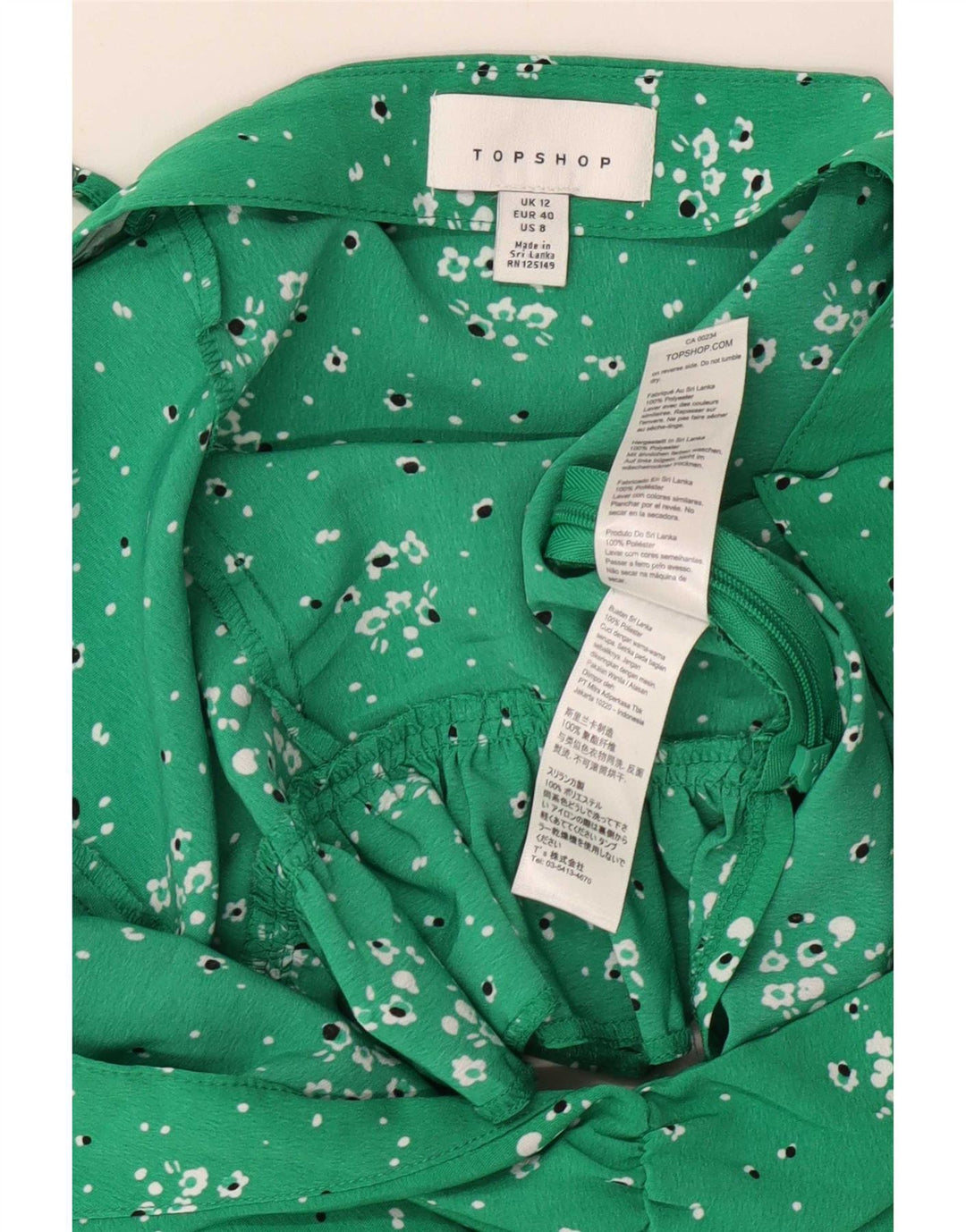 Topshop damski top na ramiączkach UK 12, średni zielony, kwiatowy poliester