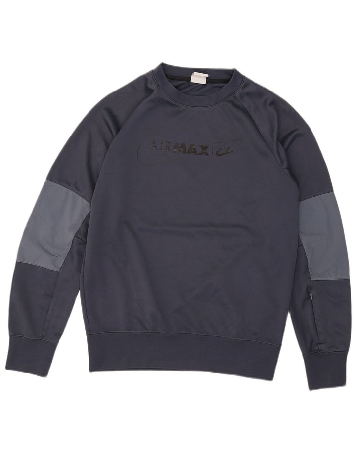 Męski sweter z grafiką Nike, mały, granatowy, z blokami kolorów, poliester