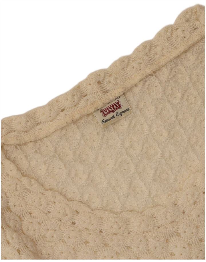 Sweter damski Sisley Relaxed Elegance z dekoltem w kształcie litery V, UK 12, średni złamanej bieli