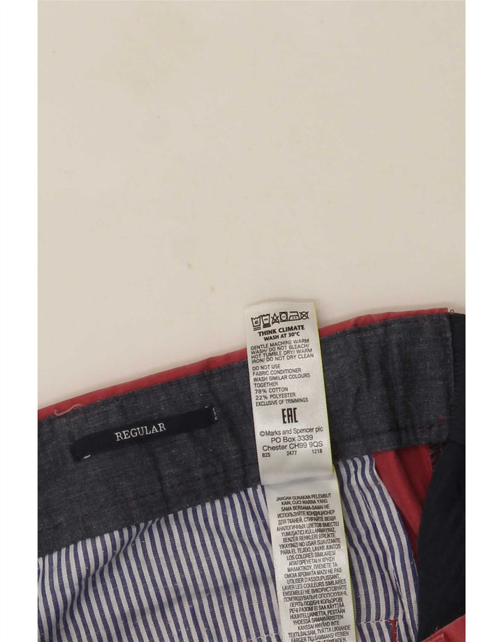 Marks & Spencer Męskie proste spodnie garniturowe W32 L28 Różowa bawełna