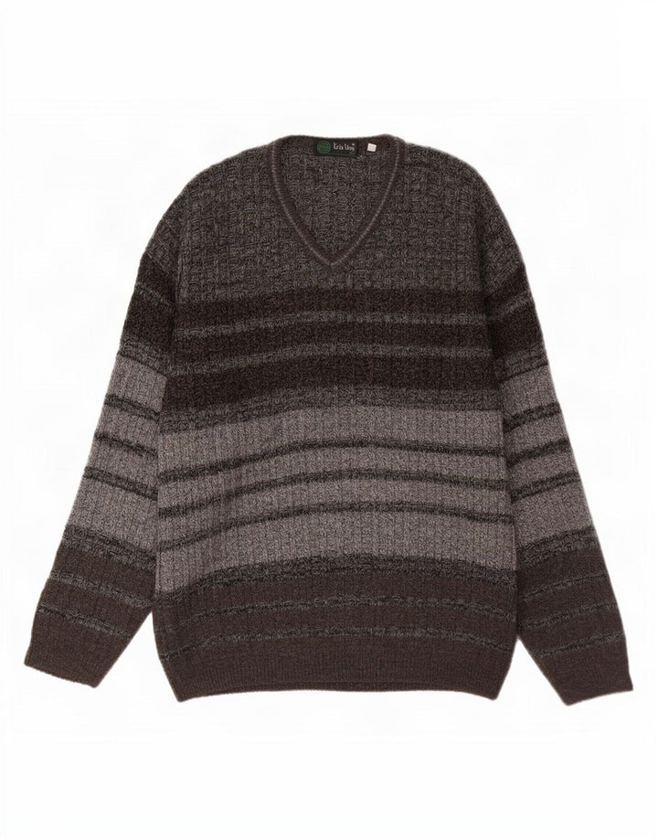 Męski sweter z dekoltem w kształcie litery V Tris Line IT 54 XL, szara wełna w paski