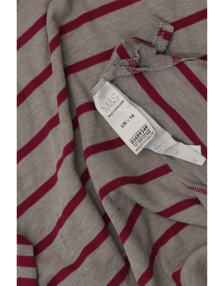 Marks & Spencer T-shirt damski Top UK 14, duży, szary, poliestrowy w paski