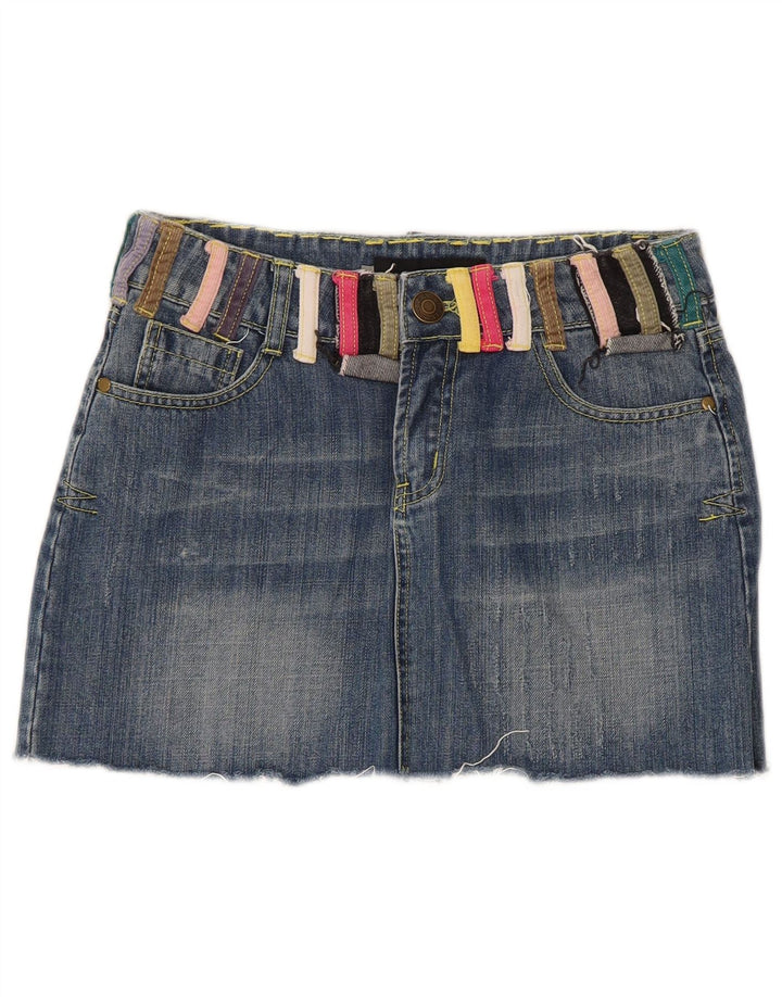Dsquared2 Damska mini spódniczka dżinsowa IT 42 Medium W30 Niebieska bawełna z blokami kolorów